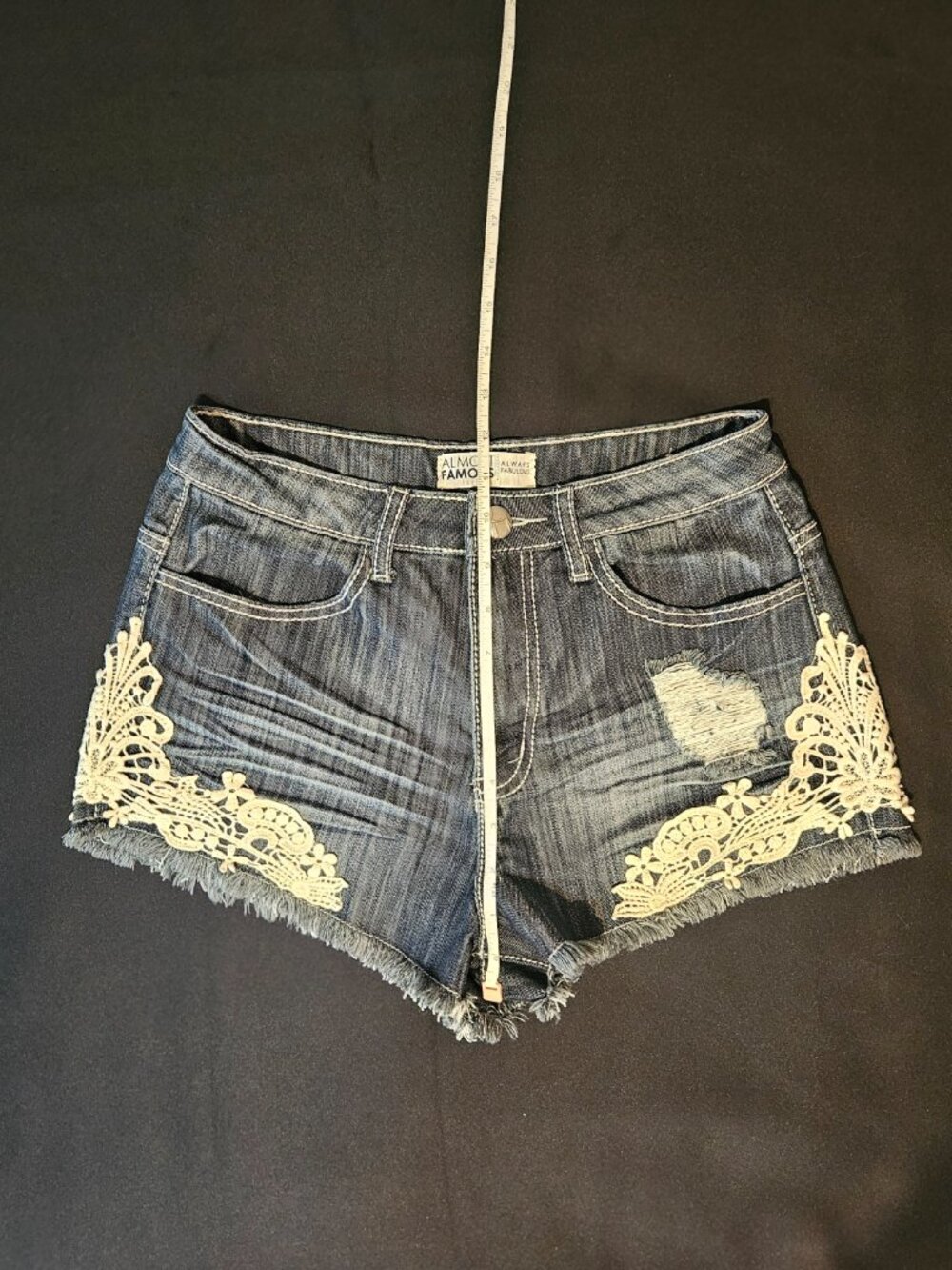Almost Famous “Always Fabulous” NWOT Denim Lace Shorts – Size 7 - Picture 6 of 8